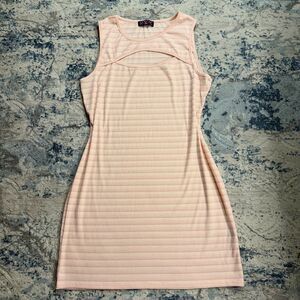 Y2K XL NYE Pink Striped Cutout Dress Midi Coquette Girly Babydoll